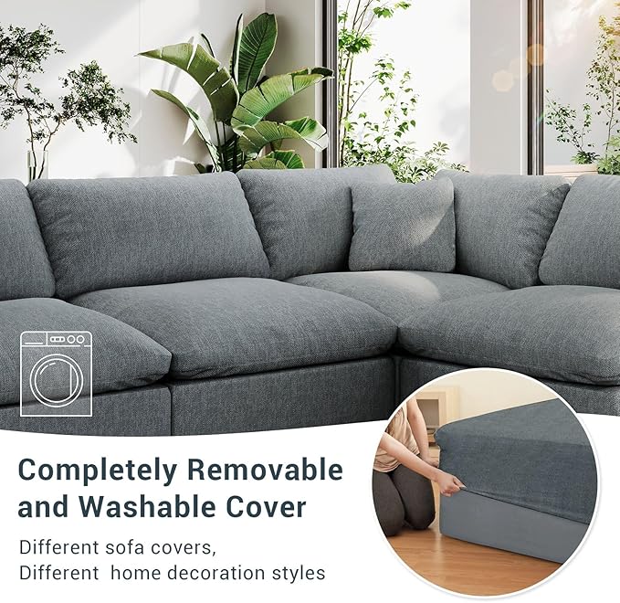 189.4" Modular Sectional Sofa Cloud Couch,4 Seat Down Filled L Shape Comfy Cloud Modern Sofa,Oversized Couch Cushion Covers Removable for Living Room,Light Blue