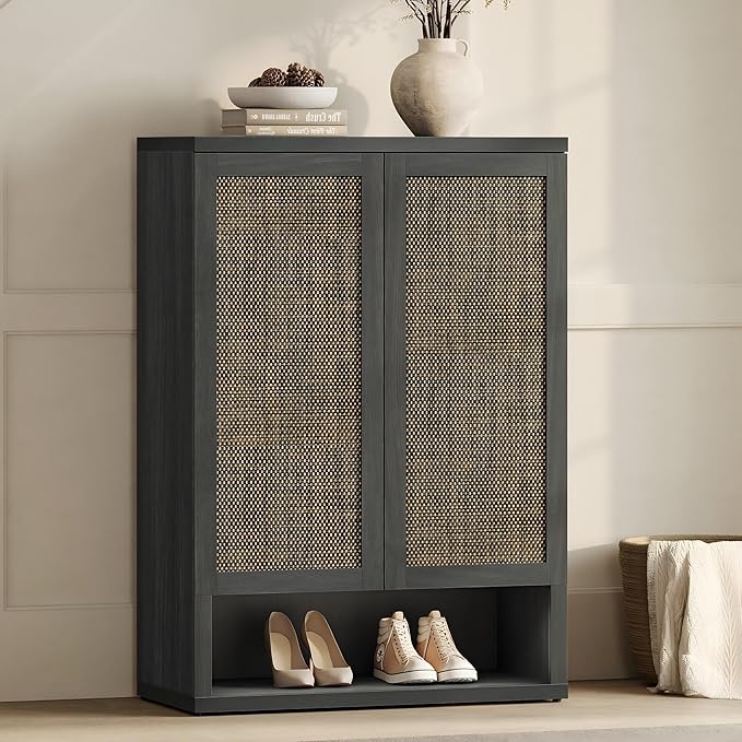 SICOTAS Rattan Shoe Storage Cabinet - Modular Shoe Cabinets with Door Tall Large Shoe Cabinet Storage for Entryway - 31.2" Wide Modular Cabinet for Hallway, Living Room