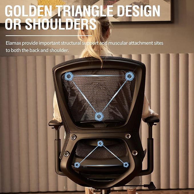 ELABEST Mesh Office Chair,Ergonomic Computer Desk Chair,Sturdy Task Chair- Adjustable Lumbar Support & Armrests,Tilt Function,Comfort Wide Seat,Swivel Home Office Chair (Black)