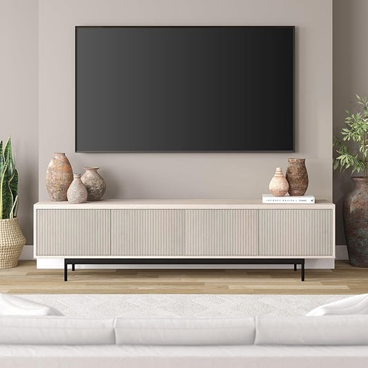 Henn&Hart Rectangular TV Stand for TV's up to 85" in Beech White, for Home, Living Room, Bedroom, Entertainment Room, Office