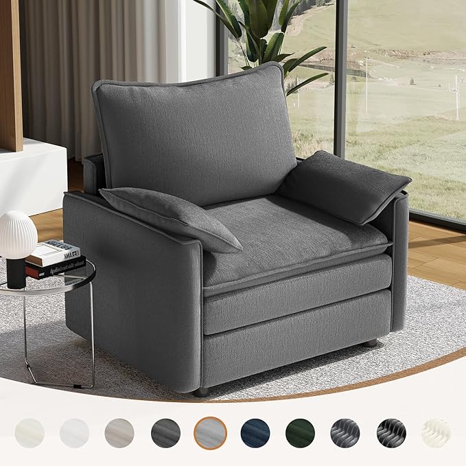 Vesgantti 40" Single Seat Sofa, Comfy Cloud Couch Deep Seat Upholstered Couch Chenille Modern Sofa with Armrest Pillow, Easy Assembly for Living Room, Bedroom and Apartment, Gray