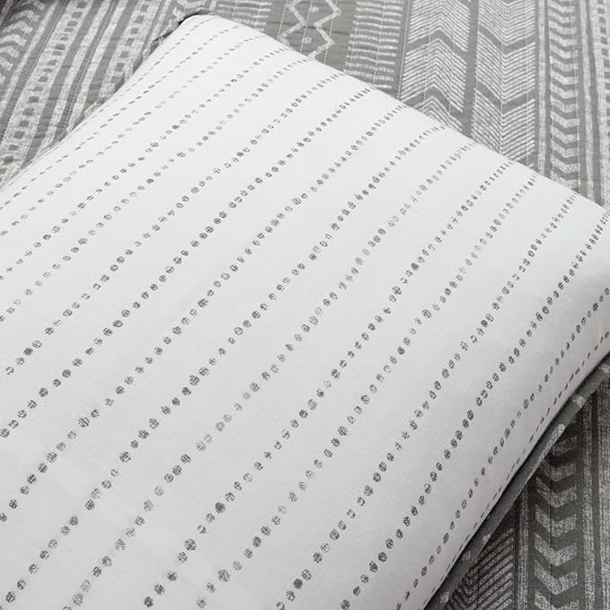 Lush Decor Hygge Geo Pattern Striped 3 Piece Quilt Bedding Set, King, Charcoal