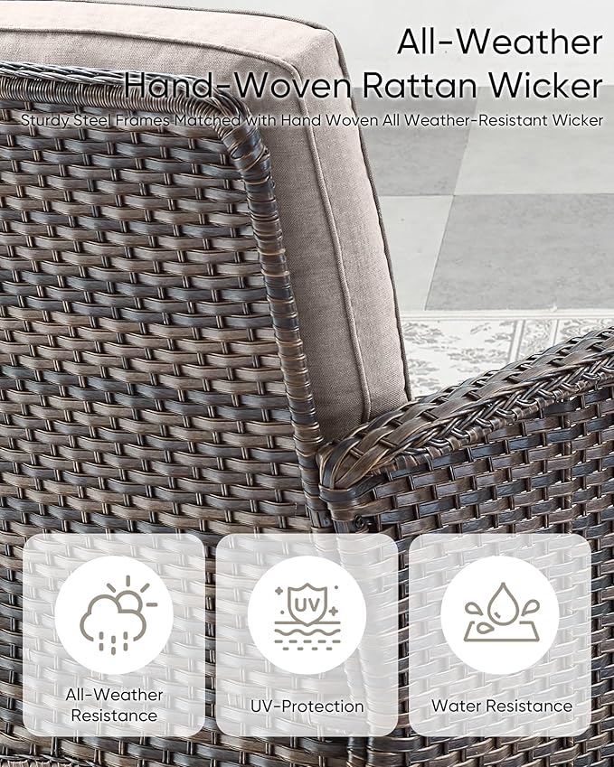 HUMMUH Outdoor Patio Couch-Outdoor Rattan Couch with Thick Cushions Outdoor Sofa for Deck Lawn Porch Balcony Poolside-Brown/Grey