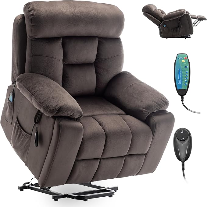 Power Lift Recliner Chair with Massage and Heating Functions,Velvet Sofa with 2 Remote Controls and Two Cup Holders,Recline up to 160 Degrees,Suitable for Living Room