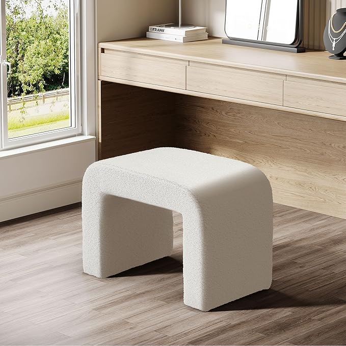 Tribesigns White Vanity Stool, 24" Wide Foot Rest for Couch, Large Foot Stool Ottoman, Modern Extra Seating for Living Room, Shoe Bench for Entryway, Dressing Chair for Bedroom, Fully Assembly