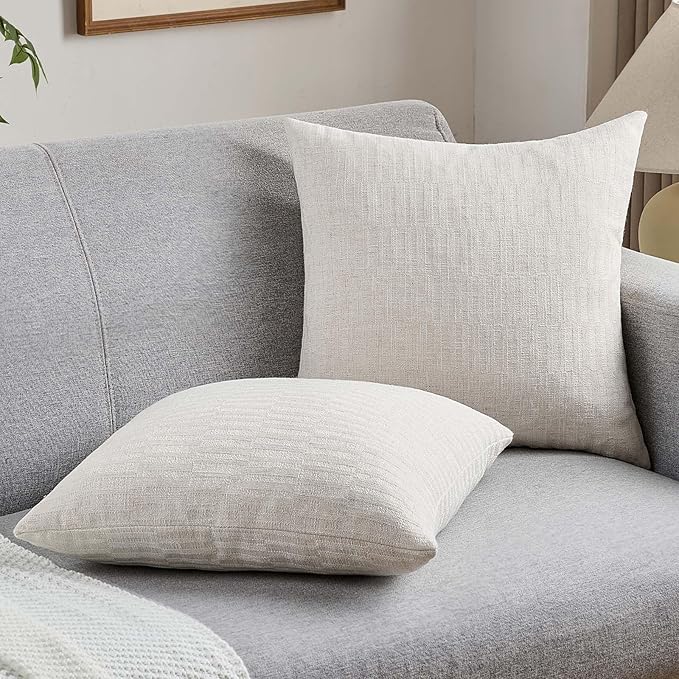 FUTEI Light Natural Decorative Throw Pillow Covers 18x18 Inch Set of 2,Soft Linen Slub Texture Cushion Case,Farmhouse Home Decor for Couch Bed Living Room