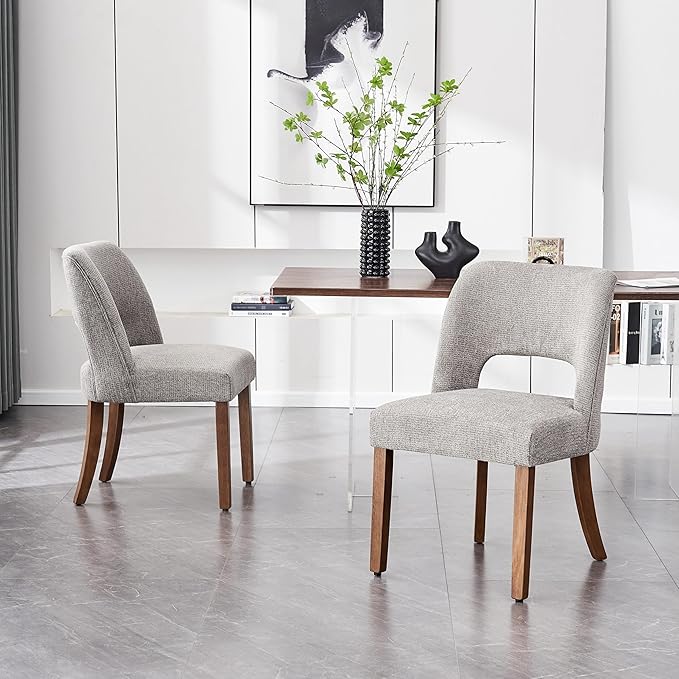 VKNOW Wooden Dining Chairs Set of 6, Modern Fabric Upholstered Dining Room Chair Kitchen Chairs, Farmhouse Dinner Chair for Kitchen Dining Room, Grey