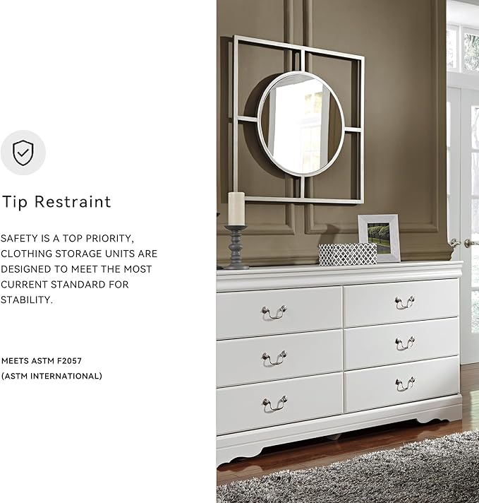 Signature Design by Ashley Anarasia Modern Glam Children's 6 Drawer Dresser, White