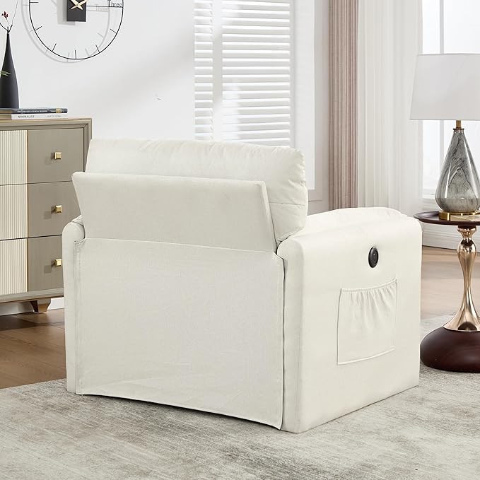 Oversized Accent Chair 38" Wide Mid-Century Modern Armchair for Living Room,USB and Type-C Ports,Comfy Reading Chairs for Bedroom with Side Pockets,Single Sofa Chair (Beige, Set of 1)