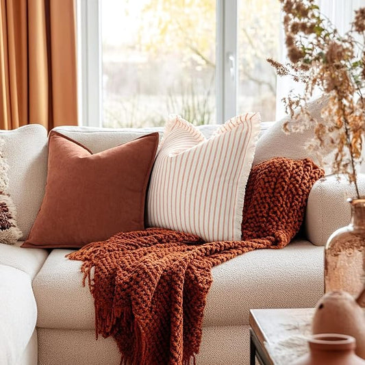ZWJD Rust Throw Pillow Covers 16x16 Set of 2 Chenille Fall Pillow Covers with Elegant Design Soft and Luxurious Decorative Throw Pillows for Couch, Bed, and Home Decor