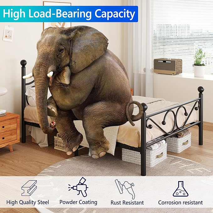 Metal Full Single Bed Frame with Storage Space, 74.8" in Steel Bed Frame with Protective Foot Pads, Strong Bearing Capacity Full Size Bed, Easy Assembly, Underbed Storage Space(40.1 inch)