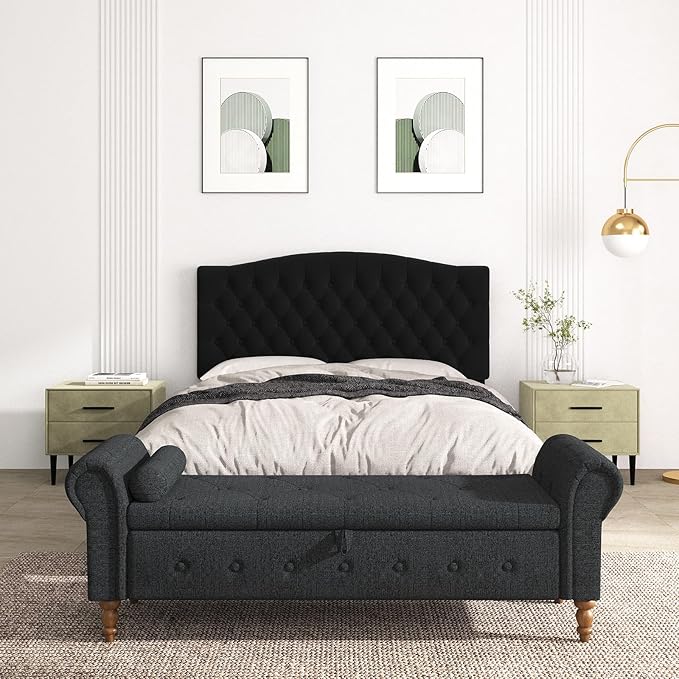 Queen Headboard Only, Upholstered Headboard for Adjustable Bed Linen Tufted Queen/Full Size Wall Mounted Head Board with Solid Wood Legs Head Board, Black
