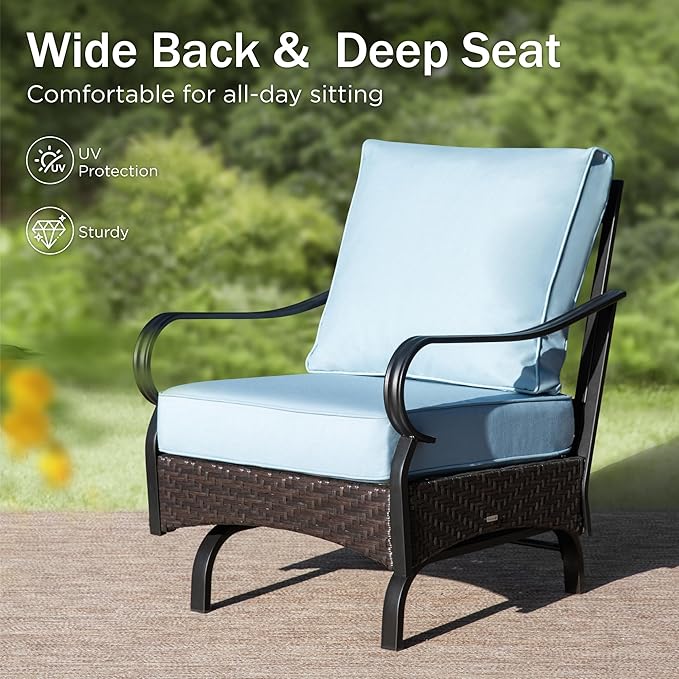 Patio Furniture Set with 56" Fire Pit Table, Premium Outdoor Wicker Metal Frame Furniture with Upgraded Waterproof Thick Cushions for Porch, Poolside, Deck, and Yard (4 Pieces,Blue)