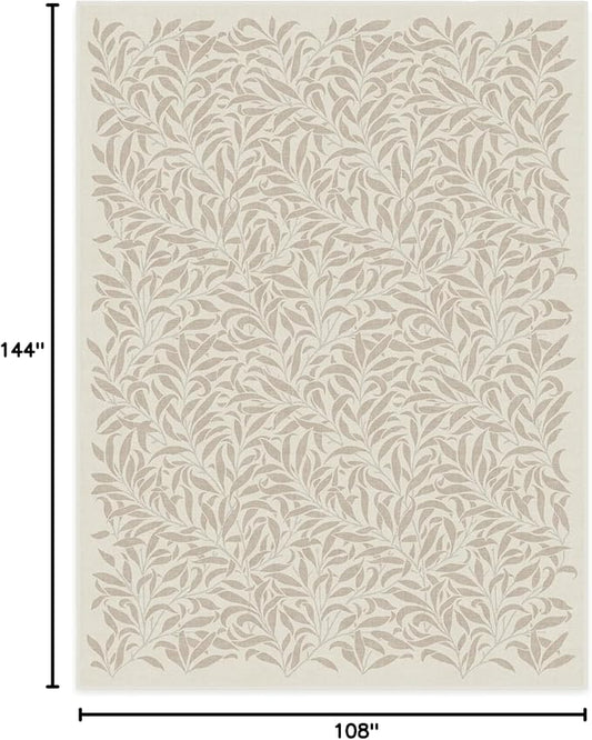 RUGGABLE x Morris & Co Machine Washable Area Rug – Pure Willow Boughs Natural 9x12, Stain-Resistant, Non-Slip – Large Rugs for Living Room, Bedroom, Hallway, Entryway & Office–with Cushioned Pad