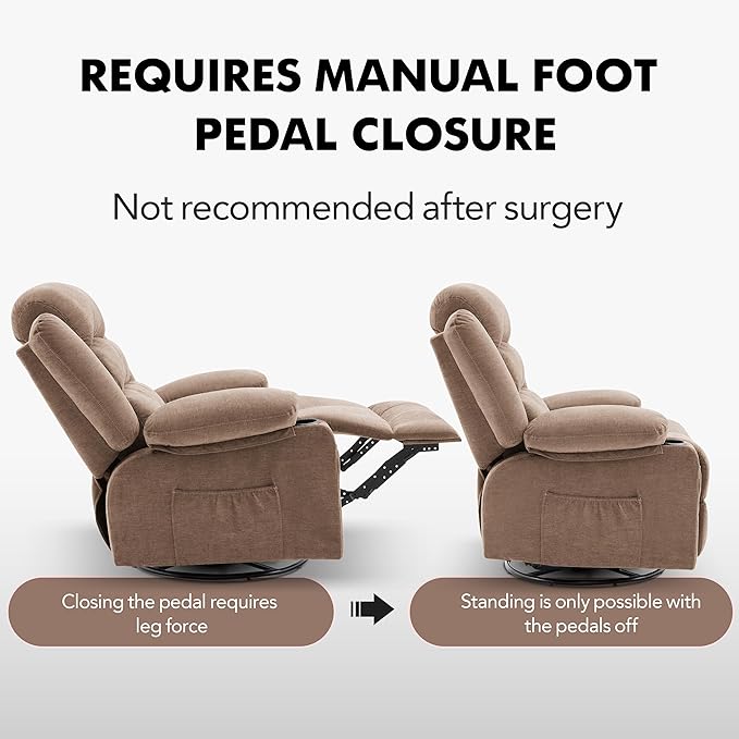 Oversized Recliner Chairs for Adults, 360° Swivel Rocking Recliner with Heat and Massage Lazy Boy Recliner,Recliner Chairs Single Sofa Seat with Cup Holders (Browm, Regular)