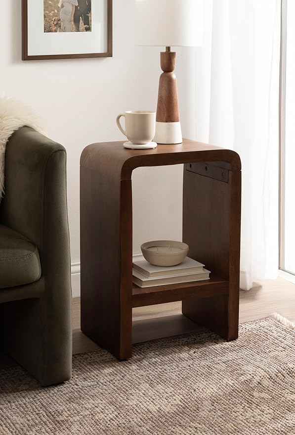 Kate and Laurel Reddy Modern Arched Wood Side Table, 16 x 12 x 24, Walnut Brown, Transitional Two-Tier End Table for Use as a Bedroom Nightstand or Small Record Player Stand