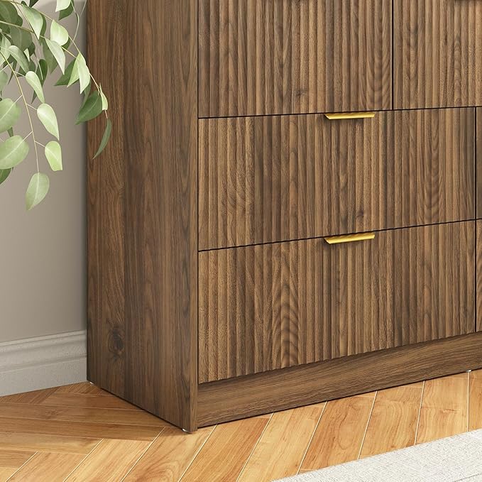 7 Drawers Dresser for Bedroom,55" Wide Fluted Dresser with Deep Drawers, Modern Chest of Drawers, Mid Century Wood TV Stand Storage Organizer for Closet, Living Room, Hallway, Natural