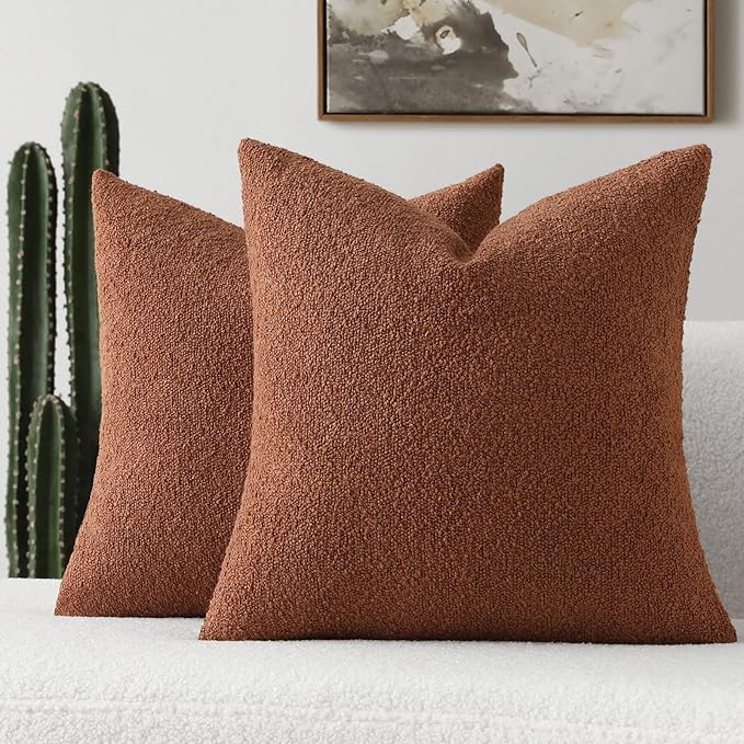 FUTEI Pack of 2 Rust Decorative Throw Pillow Covers 18x18 Inch Soft Cozy Solid Boucle Textured Cushion Case,Modern Home Decor for Couch Bed Living Room