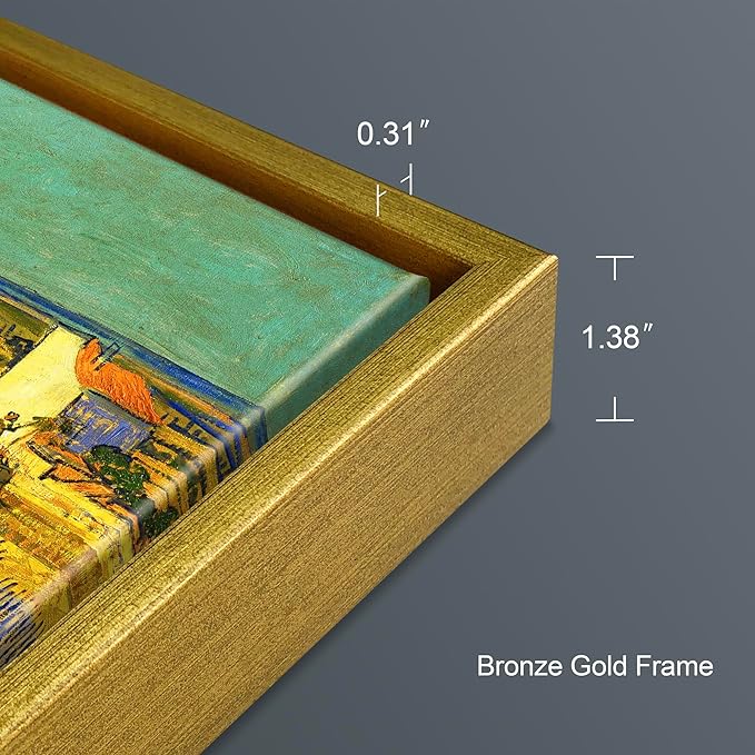 Wieco Art Framed Wall Art of Harvest at La Crau with Mont majour by Van Gogh Oil Paintings Reproduction Abstract Canvas Prints for Home Living Room Decorations Bronze Gold Frame