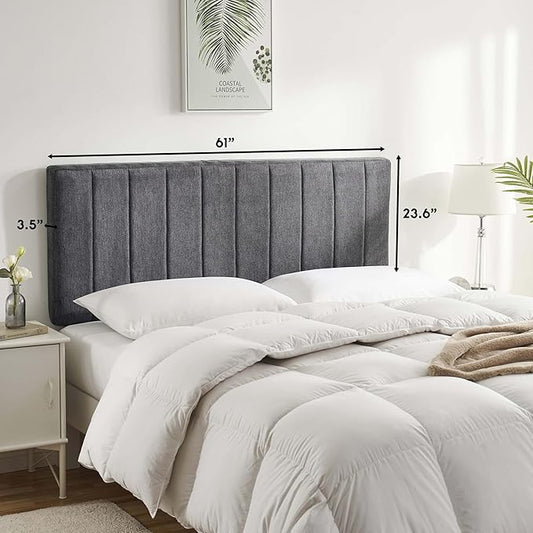 Nestl Upholstered Queen Headboard - Easy Assemble Channel Stitched Headboard Queen Size - Wall Mounted Headboards with 3D Soundproof Wall Panels Peel & Stick Floating Headboards, Grey