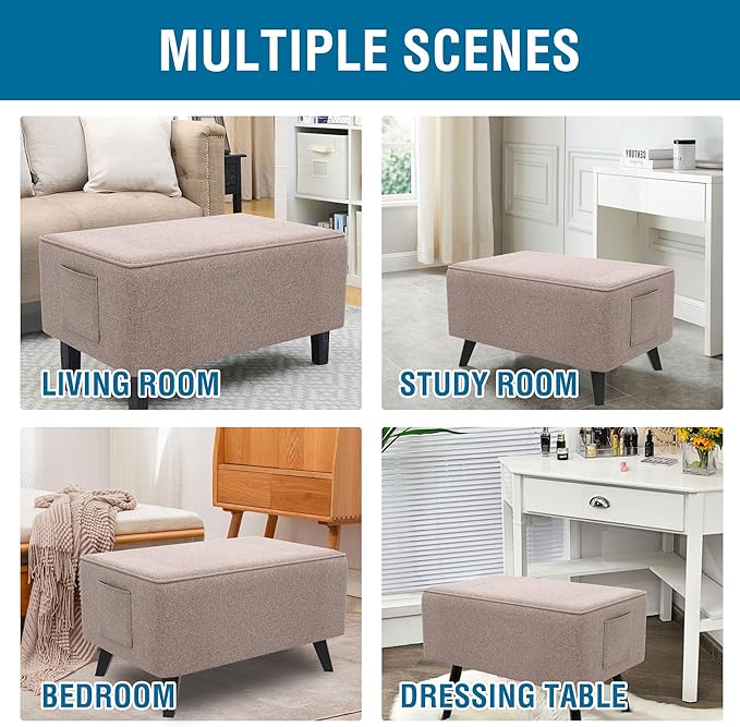 H.VERSAILTEX Ottoman Covers Slipcover Rectangle Fit Length 49"-50" Footrest Thick Linen Look 1 Piece Folding Storage Covers Ottoman Slipcovers Removable Footrest Covers Elastic Bottom - Heather Taupe