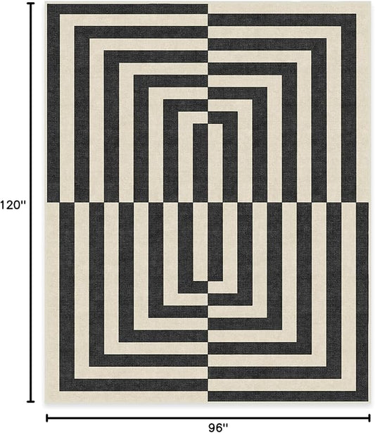 RUGGABLE x Jonathan Adler Machine Washable Modern Area Rug – Op Art Charcoal 8x10, Stain-Resistant, Non-Slip – Large Rugs for Living Room, Bedroom, Hallway, Entryway & Office–with Standard Pad