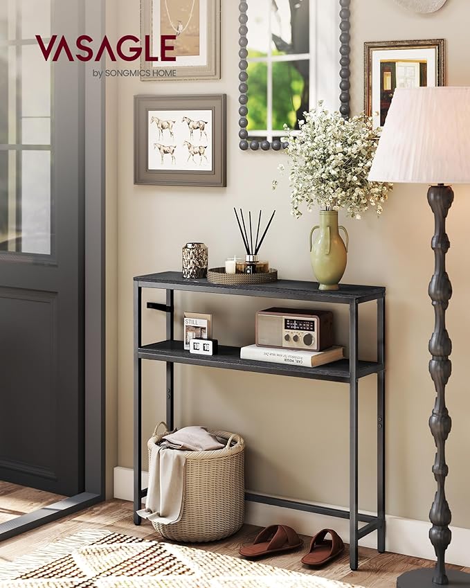 VASAGLE Console Table, 2-Tier Narrow Sofa Table with 2 Shelves, 7.9 x 31.5 x 31.5 Inches, for Living Room, Hallway, Entryway, Charcoal Gray and Ink Black ULNT130B22V1