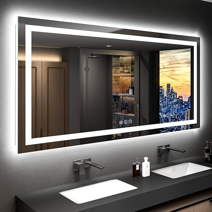 72x36 Inch LED Bathroom Mirror with Lights Front and Backlit Lighted Vanity Mirror for Bathroom Wall with 3 Colors Dimmable Anti-Fog Memory Shatter-Proof IP54 Waterproof Horizontal/Vertical