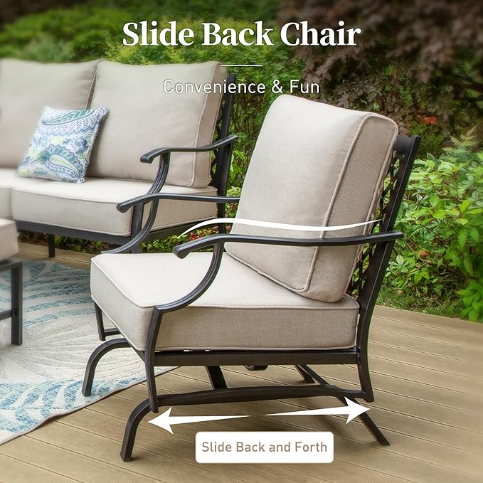 Patio Furniture Set, 4 Piece Modern Metal Outdoor Patio Furniture, 3 Seater Sofa, 2 Rocking Chairs, Coffee Table and 5.75" Extra Thick Cushion, Patio Conversation Set for Deck Backyard
