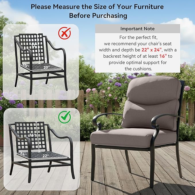 Outdoor Rattan Chair Cushions 2 Packs - Outside High Back Comfortable Thickened Pillow 22x24 with Zipper Cover for Patio Rocking Swivel Chairs Loveseat Sofa – Grey/Crescent