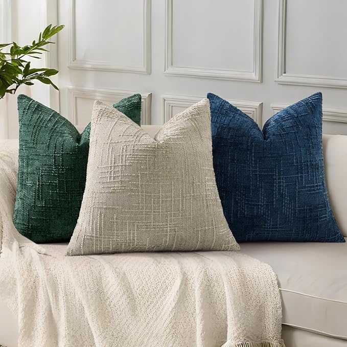decorUhome Christmas Green Chenille Throw Pillow Covers 12x20 Set of 2 Thick Textured Slubby Couch Pillow Covers Farmhouse Accent Modern Neutral Decorative Pillow Cases for Bed Sofa Living Room