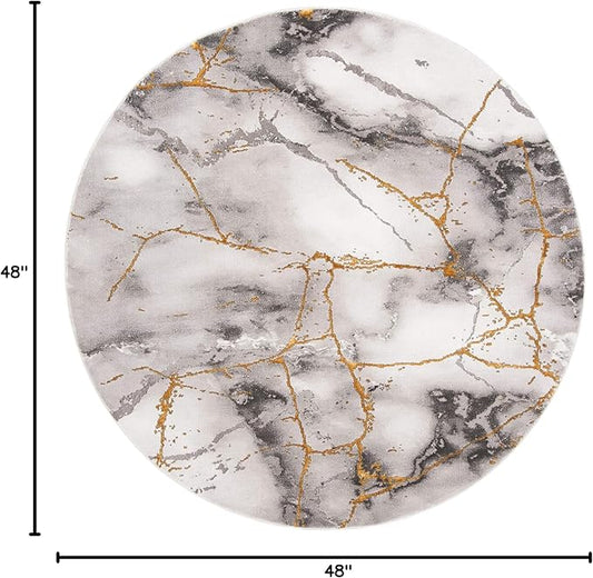 SAFAVIEH Craft Collection Area Rug - 4' Round, Grey & Gold, Modern Abstract Design, Non-Shedding & Easy Care, Ideal for High Traffic Areas in Living Room, Bedroom (CFT877F)