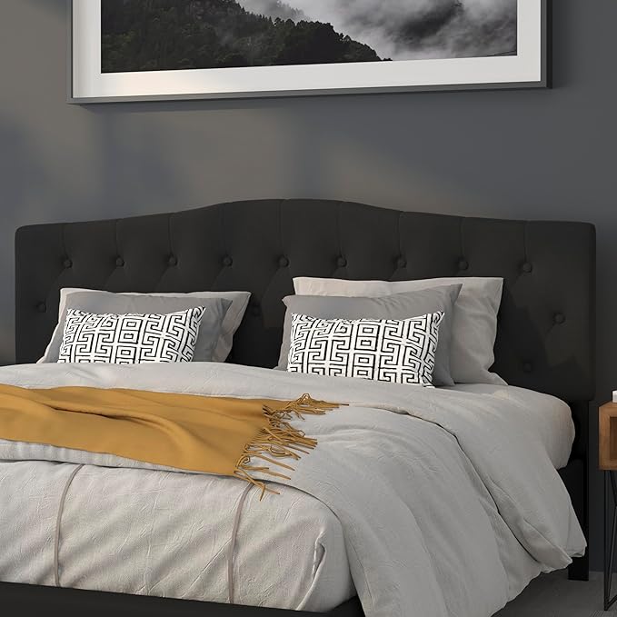 EMMA + OLIVER Tufted Upholstered King Size Headboard in Black Fabric