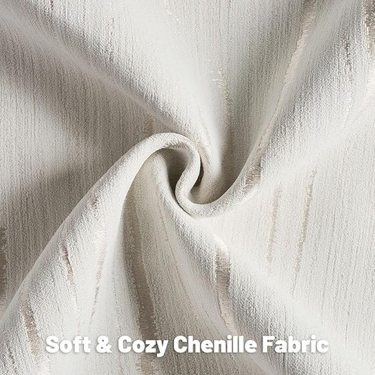 FUTEI Cream Chenille Decorative Throw Pillow Covers 24x24 Inch Set of 2,Soft Embossed Striped Textured European Cushion Case,Modern Home Decor for Couch Bed Living Room