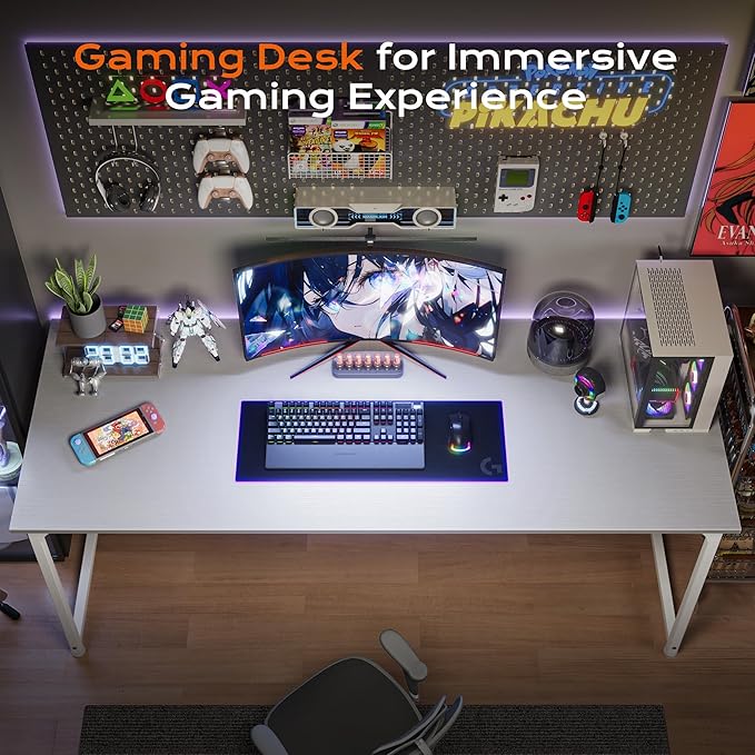 PRAISUN 54 X 24 Inch Computer Desk with Deeper Desktop, Gaming Office Writing Work Desk for Home Office, Study, Bedroom, Work from Home, Metal Frame, White