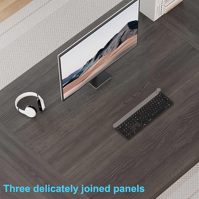 HSH Extra Long Home Office Desk, Industrial Metal Wood Computer Desk, Large PC Laptop Table for Two Person Executive Writing Work Study Gaming, Bedroom Living Room Dual Monitor Desk, Dark Gray,78 Inch