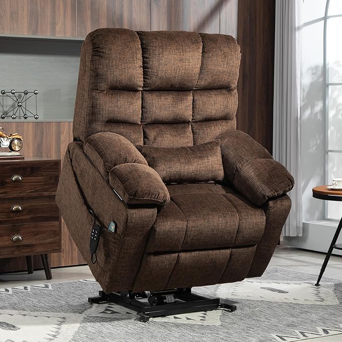3-Motor Lift Chair with Adjustable Seat Height Zero Gravity Lay Flat Recliner with Heat Massage, Big Man Lift Recliners 400 lbs for Elderly Storage Cup Holders, Tall Man Recliner