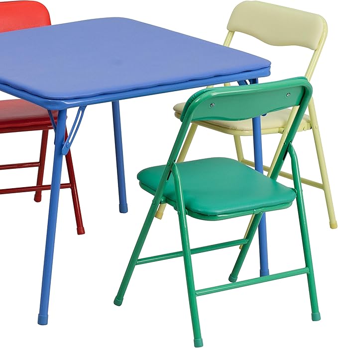 Flash Furniture Mindy Kids 5-Piece set Folding Square Table and Chairs Set for Daycare and Classrooms, Children's Activity Table and Chairs Set, Multicolor