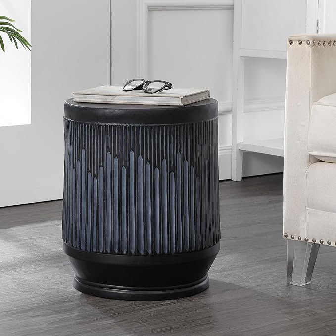 JONATHAN Y TBL1103C Kline 17.5" Mid-Century Modern Brutalist Indoor/Outdoor Accent Table Art Deco, Minimalist, Contemporary, Patio, Garden, Bathroom, Living Room, Wash Black