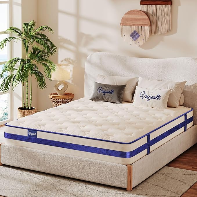 Vesgantti Queen Mattress, 10 Inch Hybrid Innerspring Mattress in a Box with Memory Foam, Durable Support & Pressure Relief, Medium Firm Feel