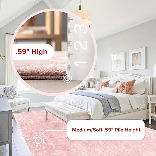 nuLOOM 6' Round Cozy Plush SuperiorWash Area Rug, Machine Washable, Non-Slip, Soft Fluffy Shag Carpet for Living Room Bedroom Kids Room Nursery Home Decor, Loni Pink