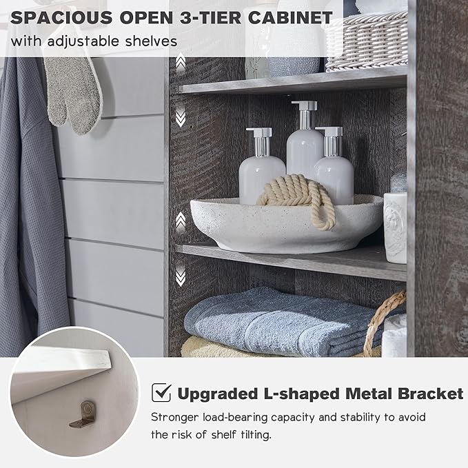 ACCOHOHO Bathroom Storage Cabinet, 72" Tall Farmhouse Storage Cabinet with 2 Drawers, Adjustable Shelves & Barn Door, Cabinet for Bathroom, Living Room, Kitchen, Grey Wash