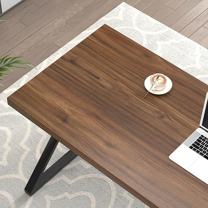FOLUBAN Home Office Desks, Modern Wood and Metal Writing Study Work Table, Industrial Computer Desk for Bedroom Living Room, Rustic Walnut, 47 Inch