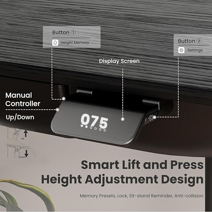 COLAMY Electric Standing Desk, Whole-Piece Gaming Desk with Dual Motors, Ergonomic Footrest, Drawers for Storage, Adjustable Height Sit-Stand Desk for Home Office (Veneer Desktop, Black Oak + Black)