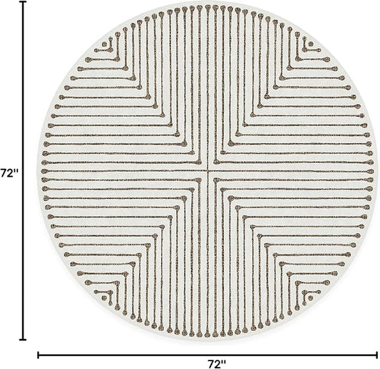 RUGGABLE x Jonathan Adler Machine Washable Area Rug – Inkdrop Camel & Ivory 6 ft Round, Stain-Resistant, Non-Slip – Medium Rugs for Living Room, Bedroom, Hallway, Entryway & Office–with Standard Pad