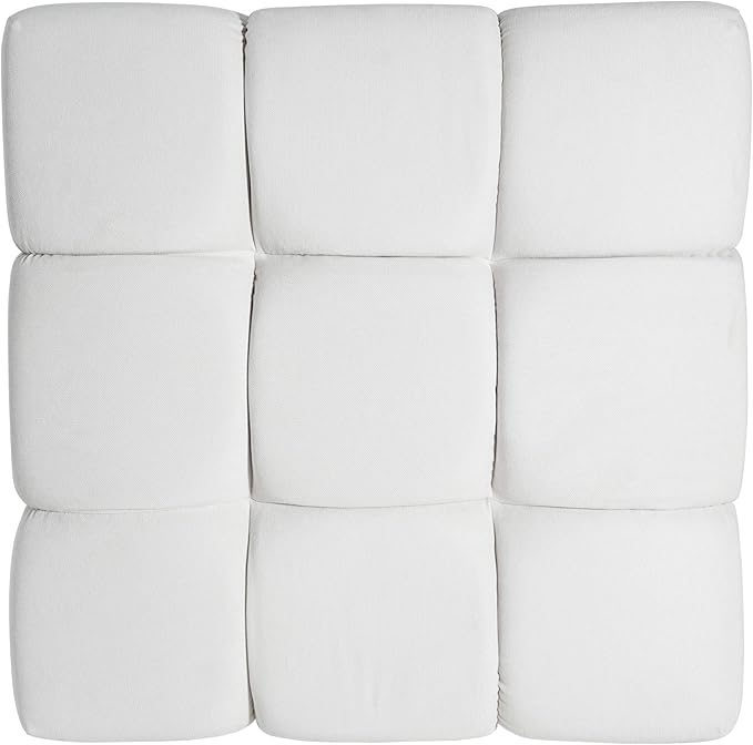 Christopher Knight Home Annette Square Ottoman Footstool with Grid Tufting, Living Room Sofa Ottoman with Wood Frame, Fabric Upholstery Coffee Table, Comfy Seating with Dense Foam Padding, White