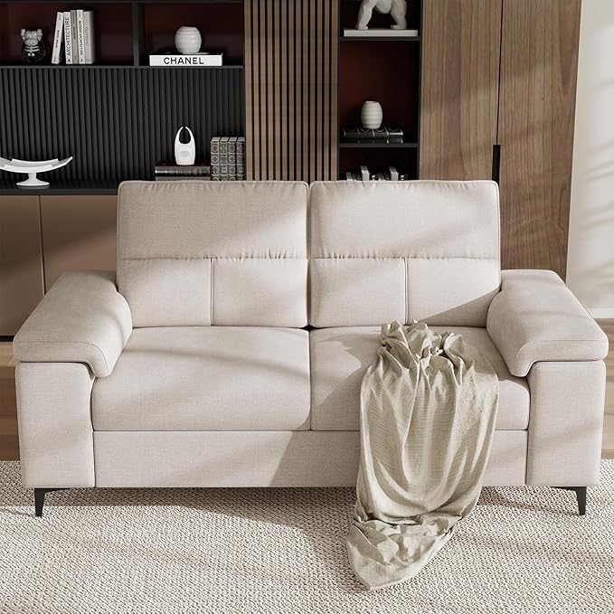 71.25" Modern Sofa Couch for Living Room, Deep Seat Sofas with 8”Cushion, Comfy 2-Seater Chenille Loveseat with Convertible Armrest, Removable Sofa Cover, High Leg (Beige)