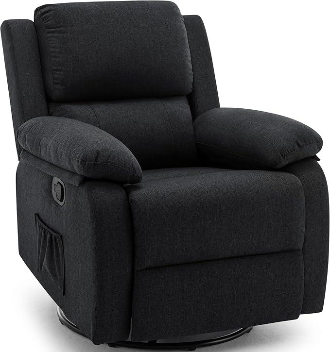 Recliner Chair, 360 Swivel Rocker Chair for Adults, Small Rocking Recliner Chair for Small Spaces, Upholstered Fabric Glider Recliner Nursery Chair with Side Pockets for Living Room, Nursery