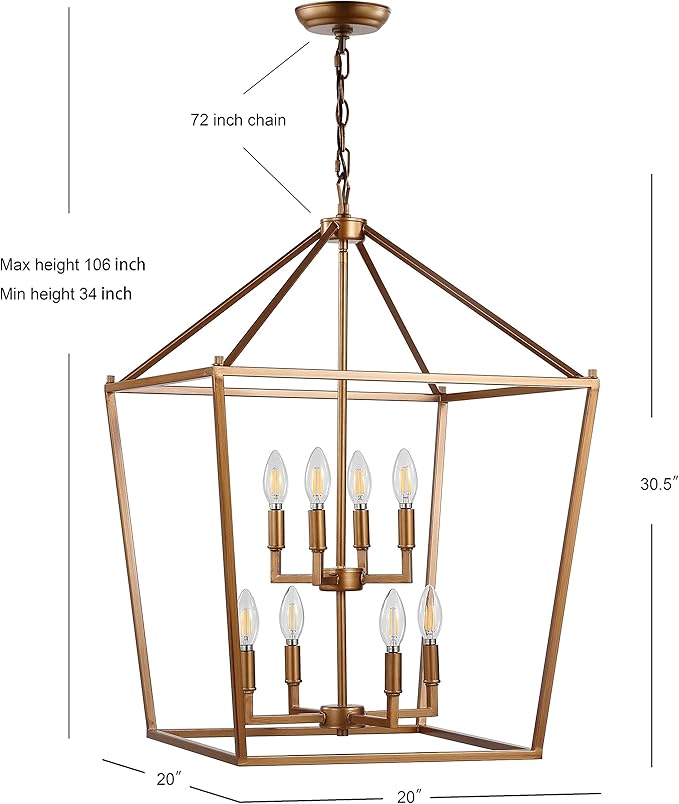 JONATHAN Y JYL7438B Pagoda Lantern Dimmable Adjustable Metal LED Pendant Classic Traditional Farmhouse Dining Room Living Room Kitchen Foyer Bedroom Hallway, 20 in, Antique Gold
