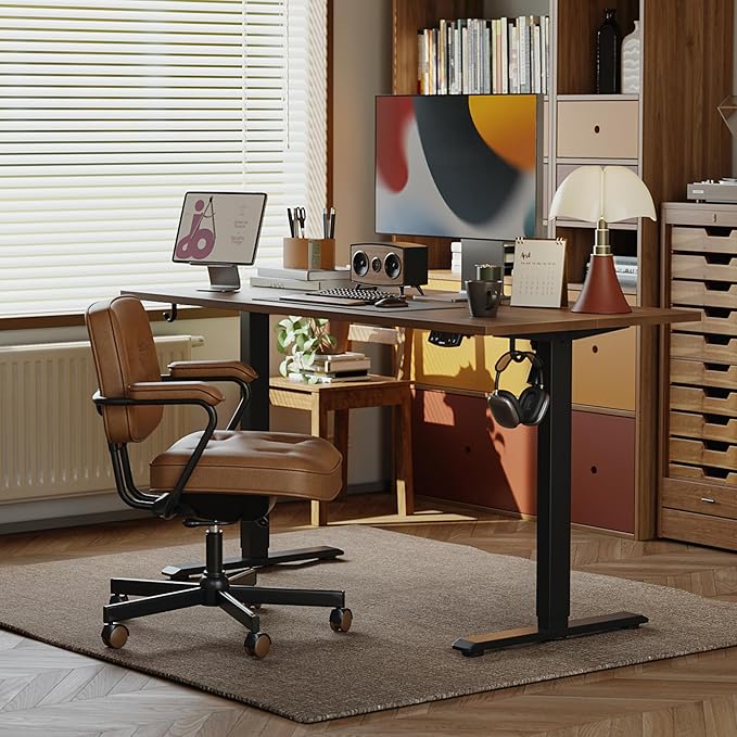 Agilestic Electric Standing Desk, 63 x 24 Inches Height Adjustable Desk, Sit Stand up Desk for Work Office Home, Ergonomic Rising Computer Table with Memory Preset, Dark Walnut